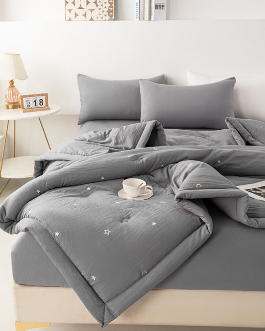 “StarNest” Ultra-Soft Knit Cotton 4-Piece Queen Bedding Set