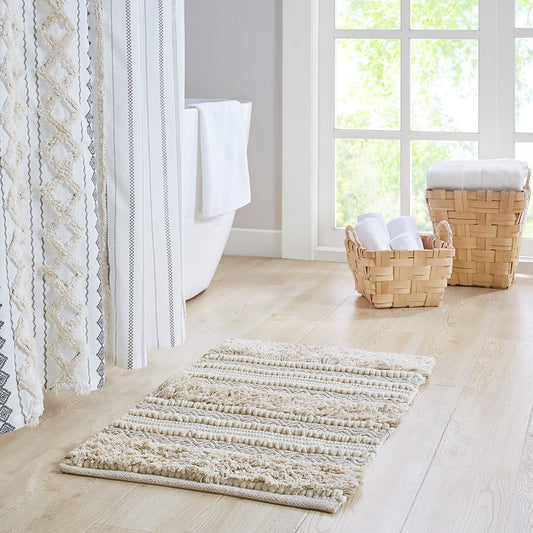 Tessura Woven Bath Mat – Boho Natural Stripe (20”×32”)