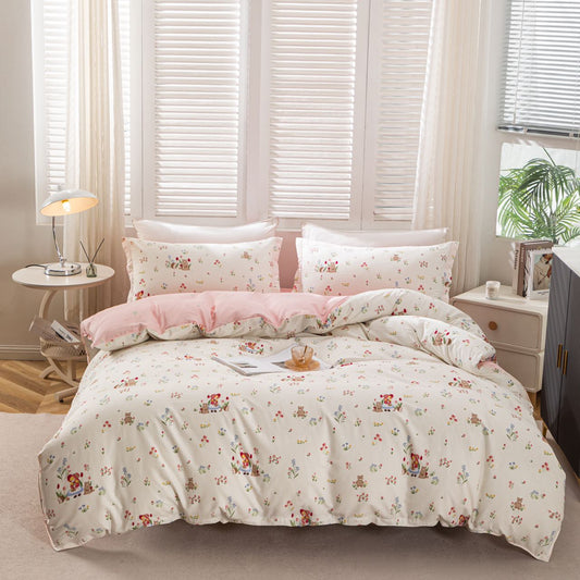 “BlossomMood” Pink Floral Cotton Bedding Set – TwinXL 3-Piece