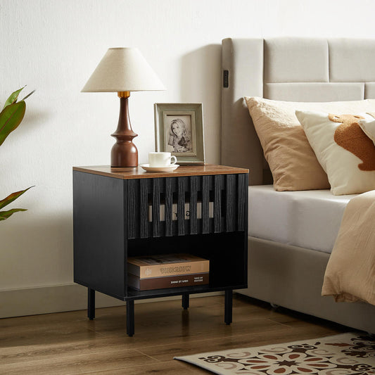 GridBox 2-Piece Nightstand Set – Slatted Door Side Tables