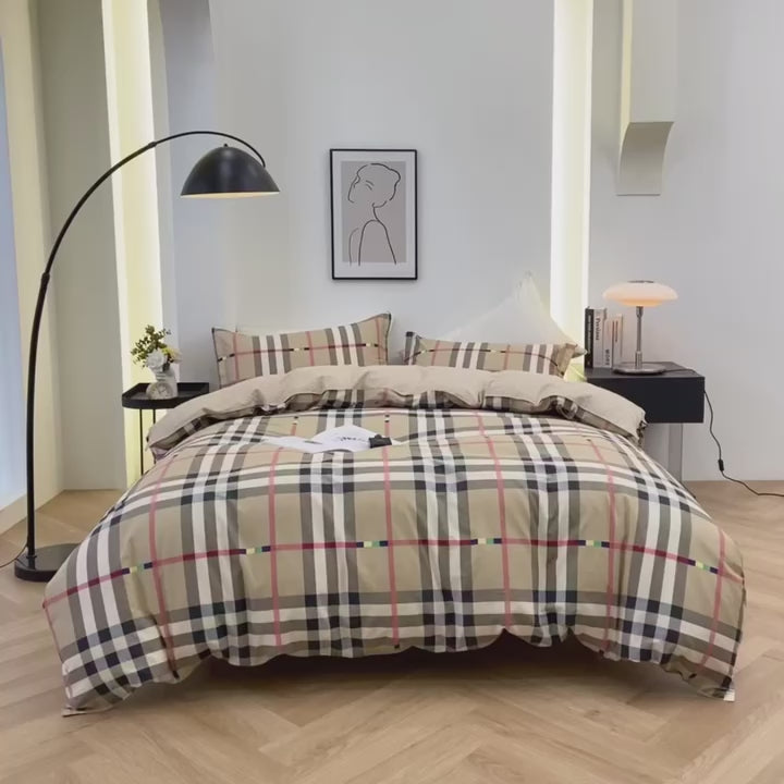 “GridNest” Checkered Cotton Bedding Set – TwinXL 3-Piece