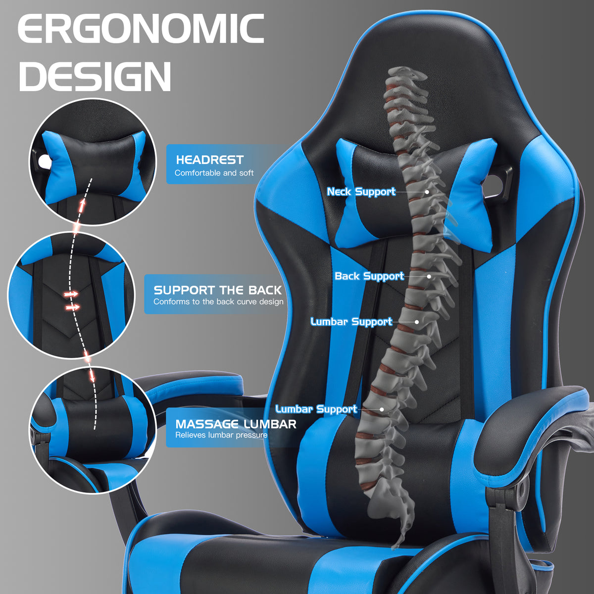 Arelva Pro Gaming Chair – 7 Colors, Footrest & 135° Recline