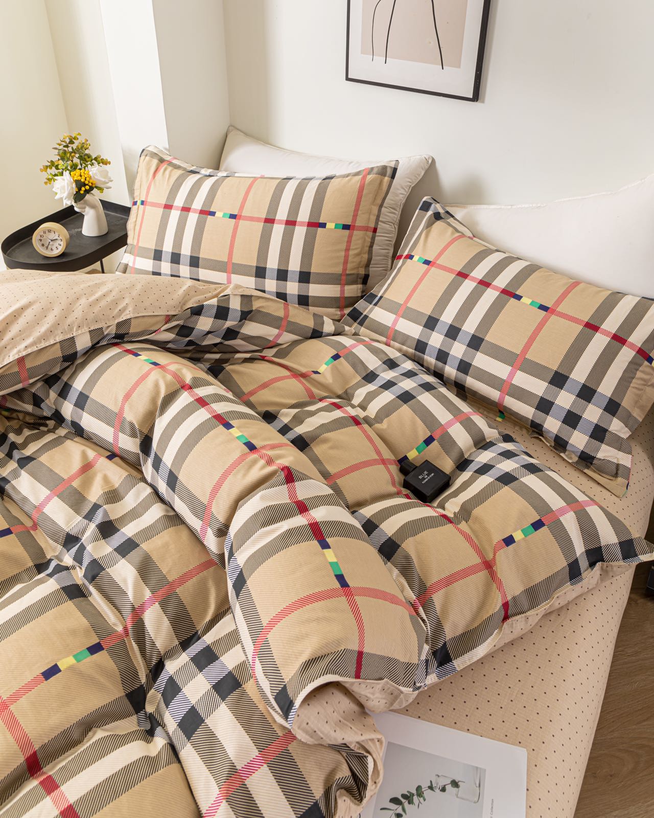 “GridNest” Checkered Cotton Bedding Set – TwinXL 3-Piece