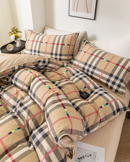 “GridNest” Checkered Cotton Bedding Set – TwinXL 3-Piece