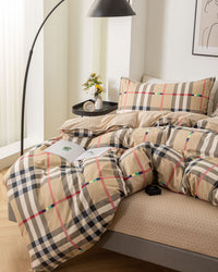 “GridNest” Checkered Cotton Bedding Set – TwinXL 3-Piece