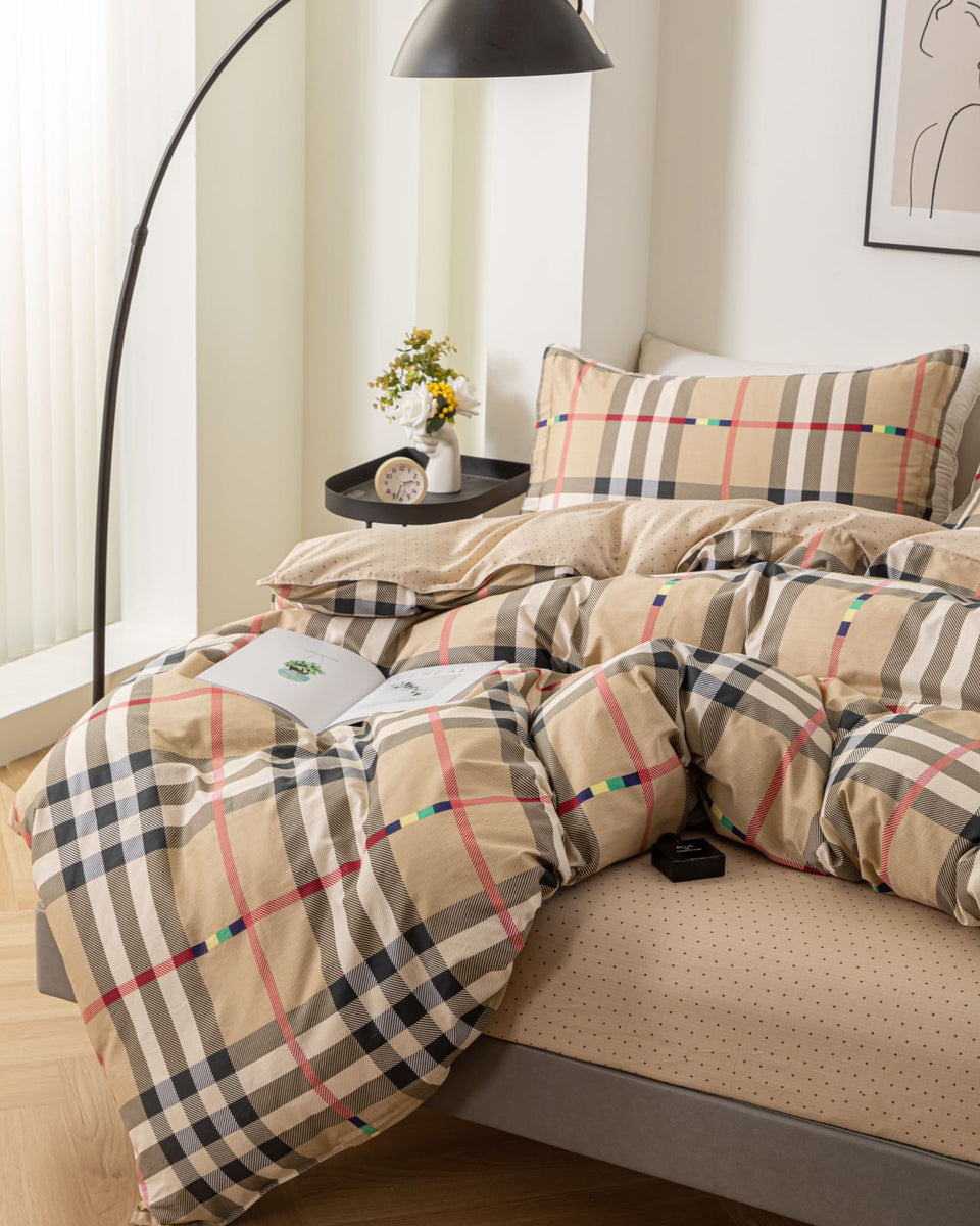 “GridNest” Checkered Cotton Bedding Set – TwinXL 3-Piece