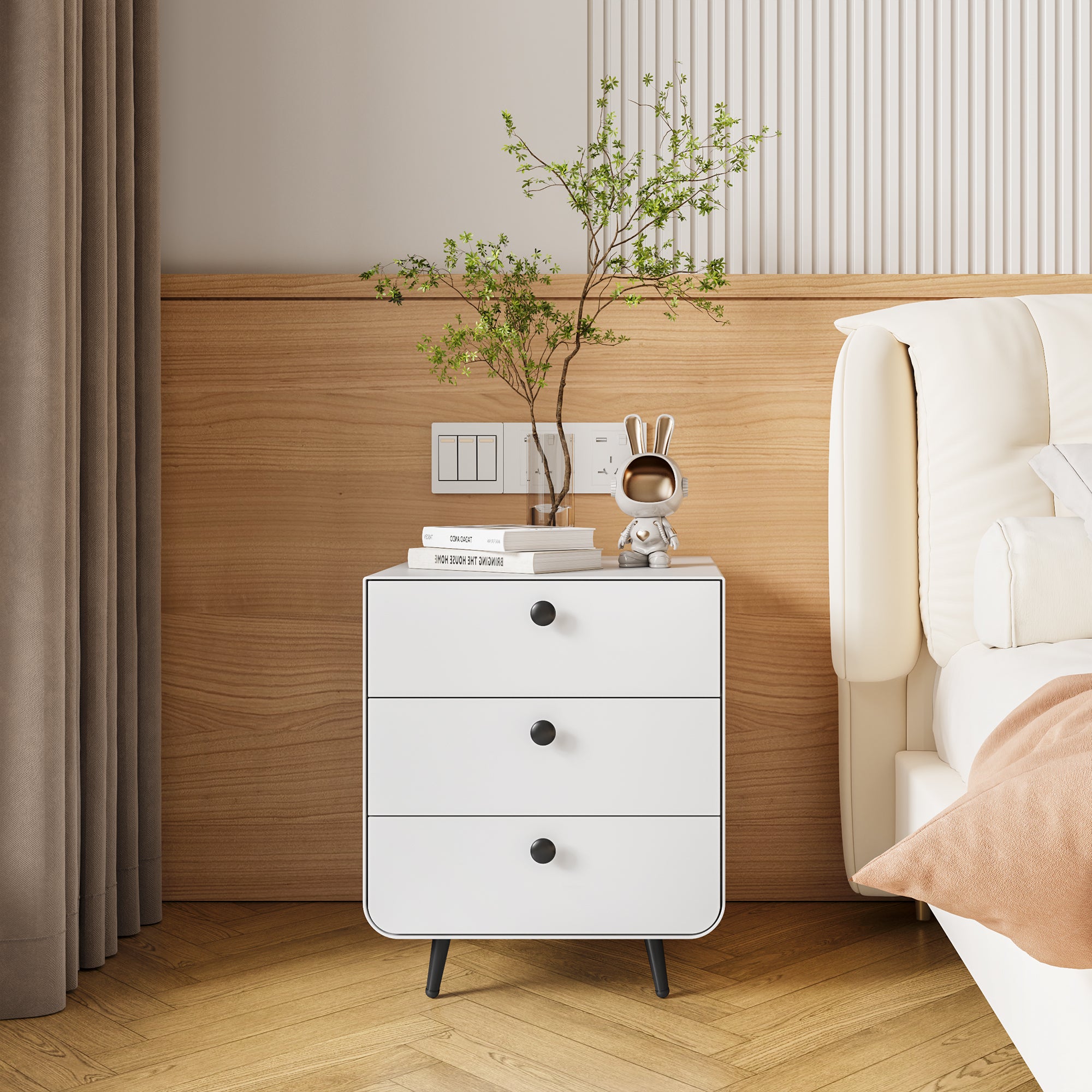 CoreBox Steel Nightstand – 3-Drawer Bedside Cabinet
