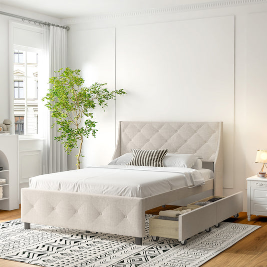 NestVault Upholstered Storage Bed – Queen Size (Carbon Gray)