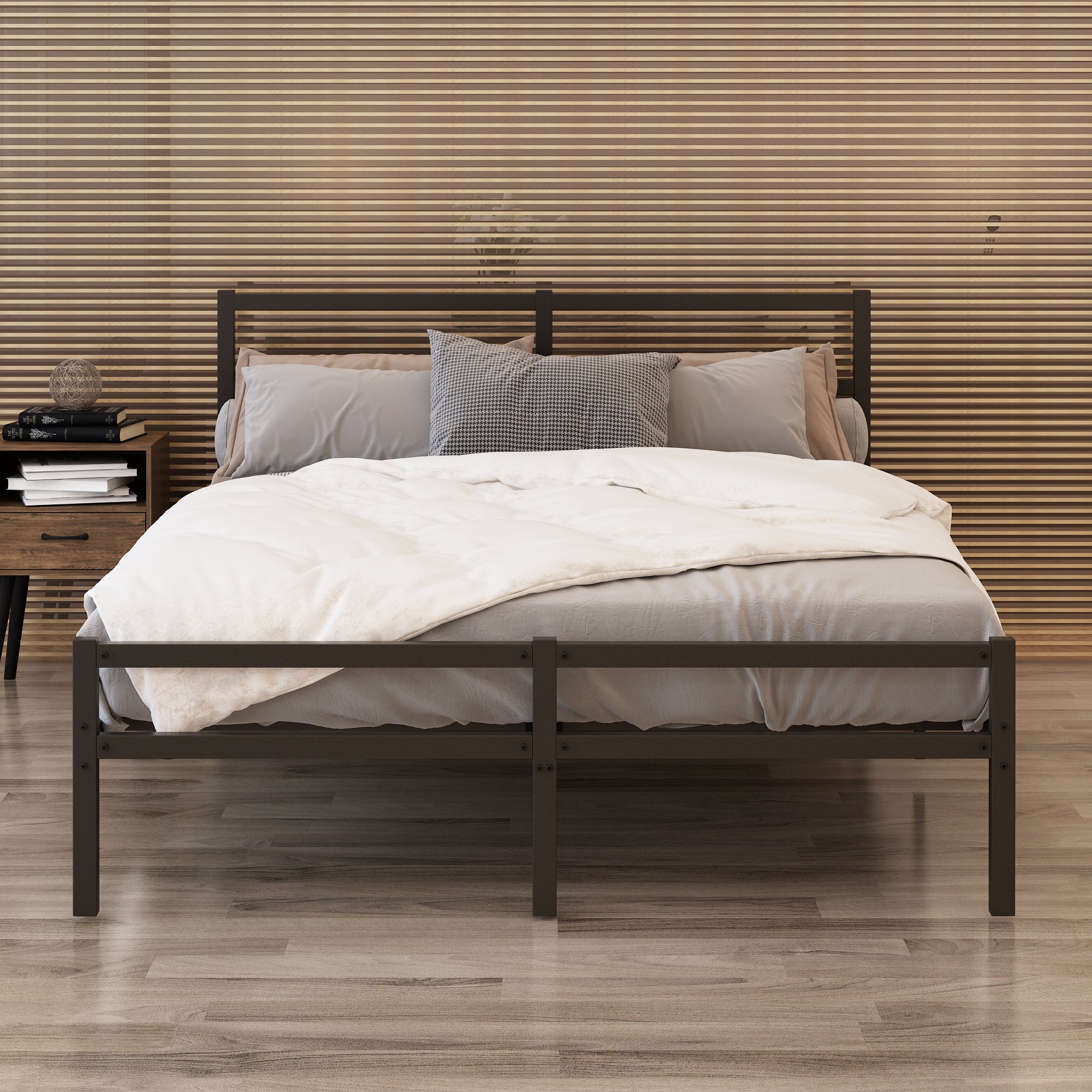 metal queen bed frame with headboard no box spring