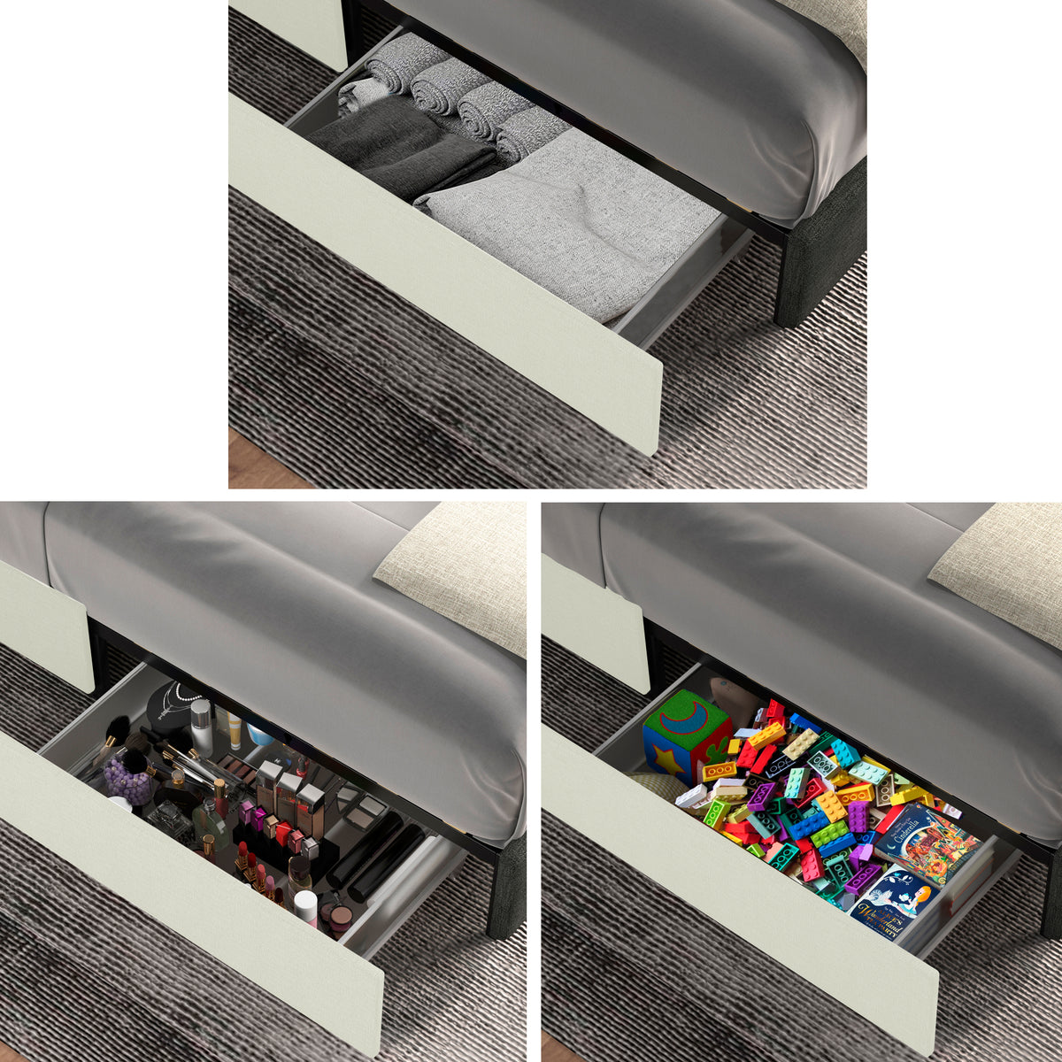 CloudNest Velvet Bed Frame – Queen with Dual Storage Drawers