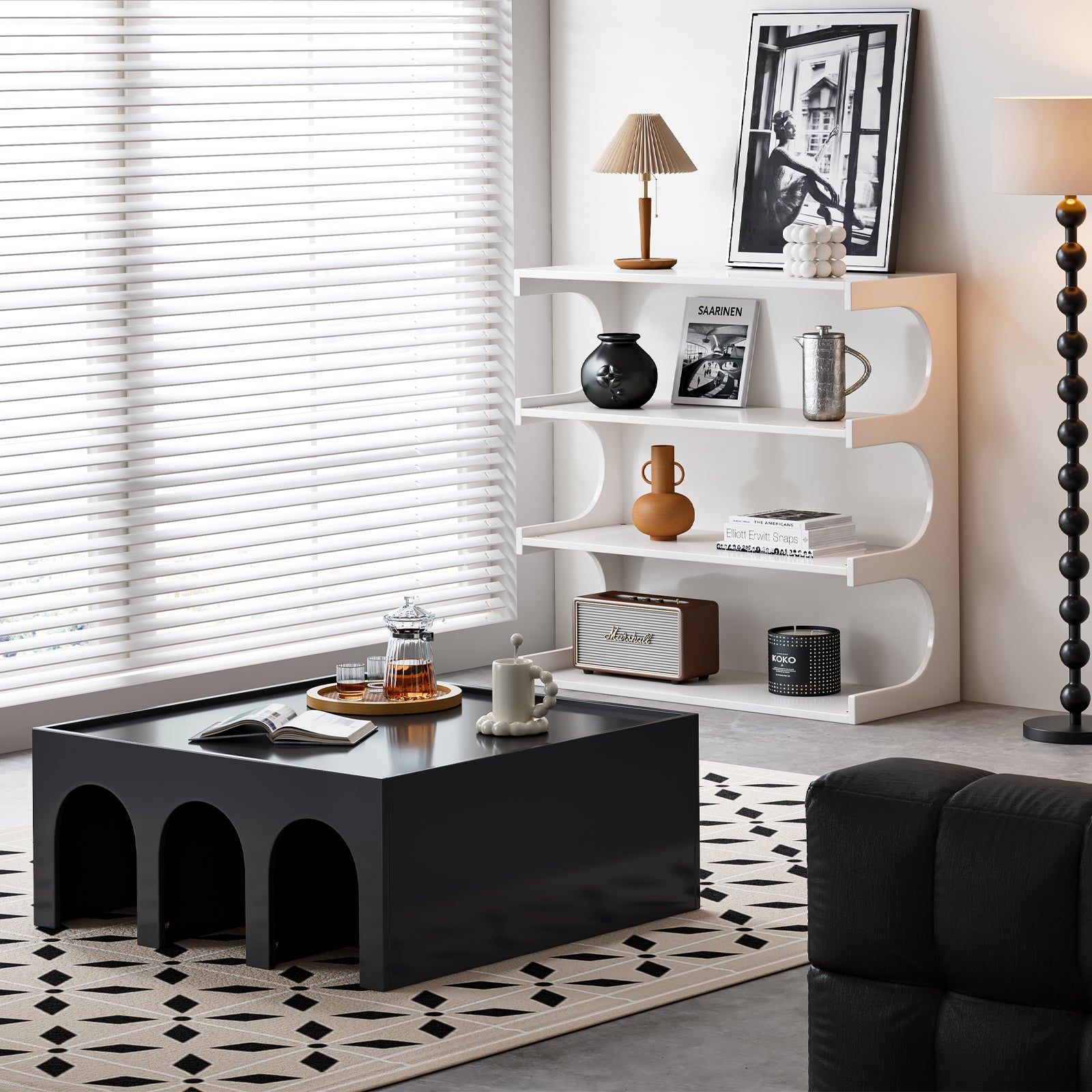 black and white modular shelf