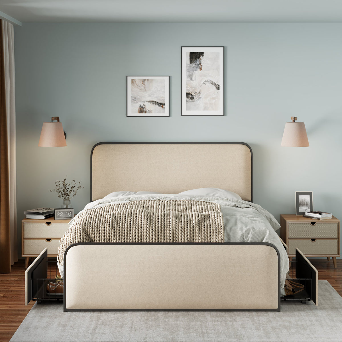 ArcNest Metal Bed Frame – with 4 Storage Drawers