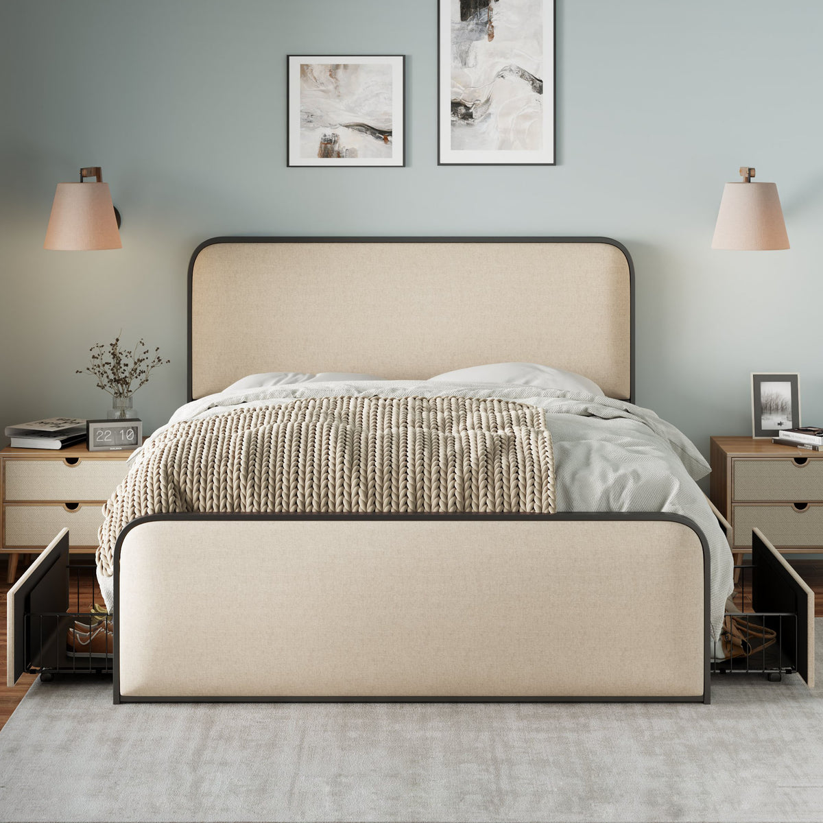 ArcNest Metal Bed Frame – with 4 Storage Drawers