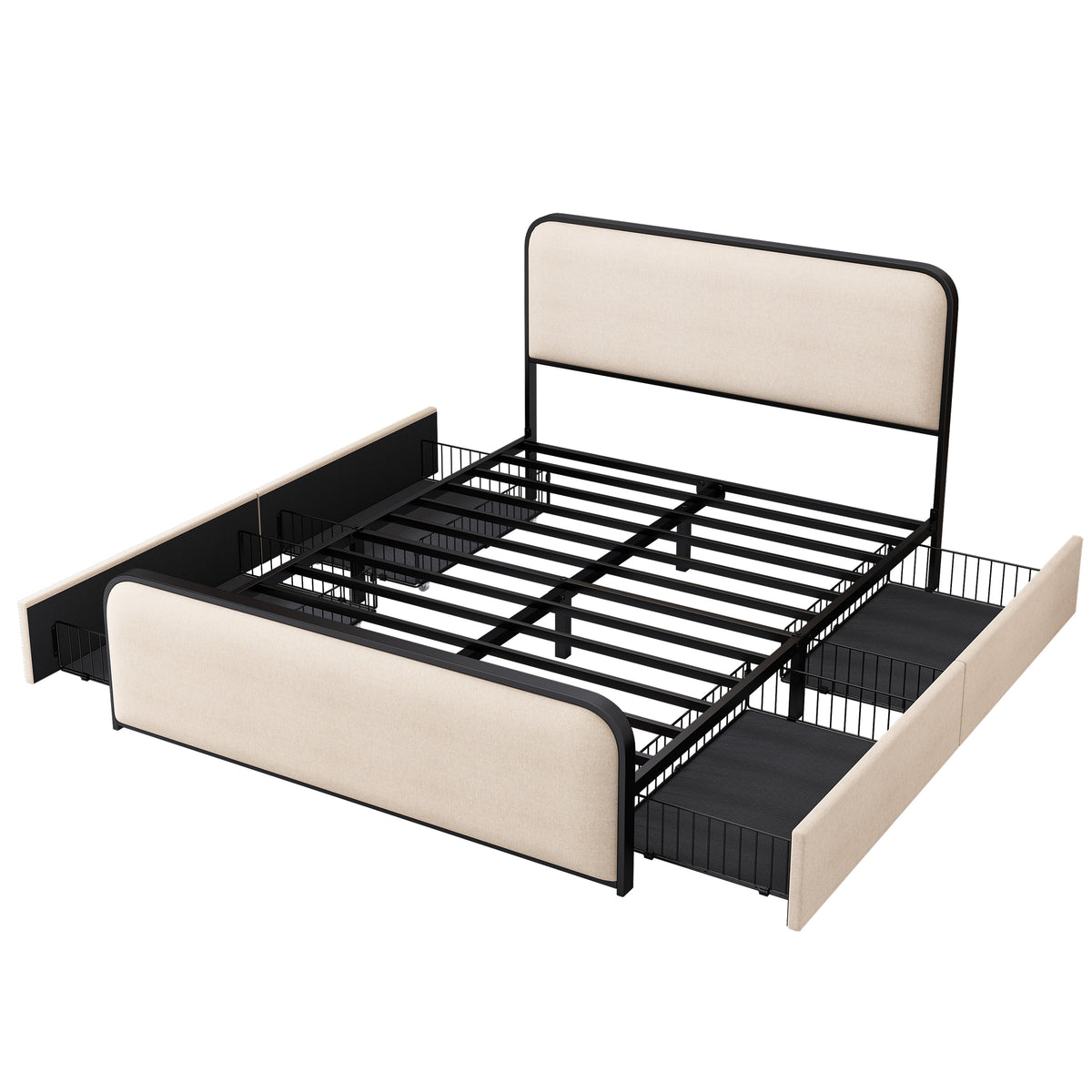 ArcNest Metal Bed Frame – with 4 Storage Drawers