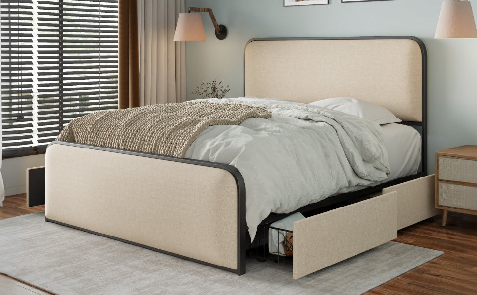ArcNest Metal Bed Frame – with 4 Storage Drawers