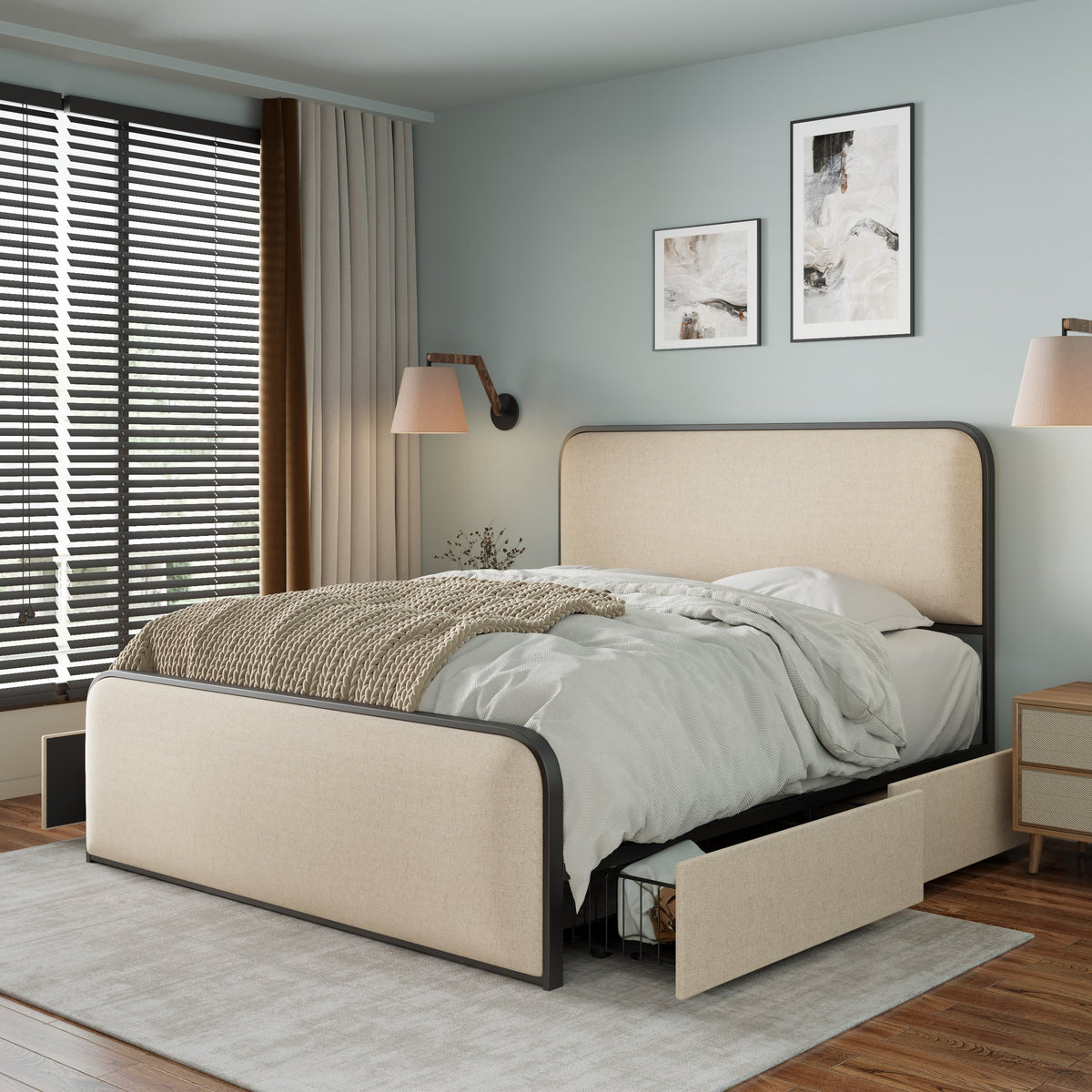ArcNest Metal Bed Frame – with 4 Storage Drawers