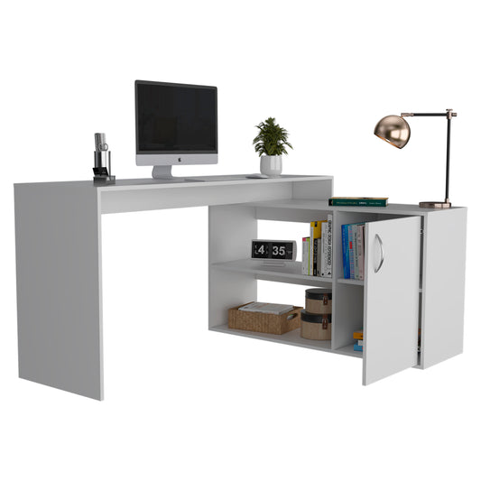 Spatia L-Desk – White with Open & Closed Storage