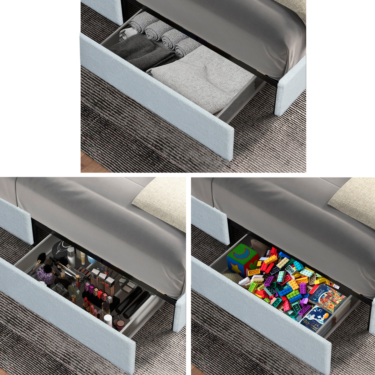 Velora Bouclé Storage Bed – Queen with 4 Drawers