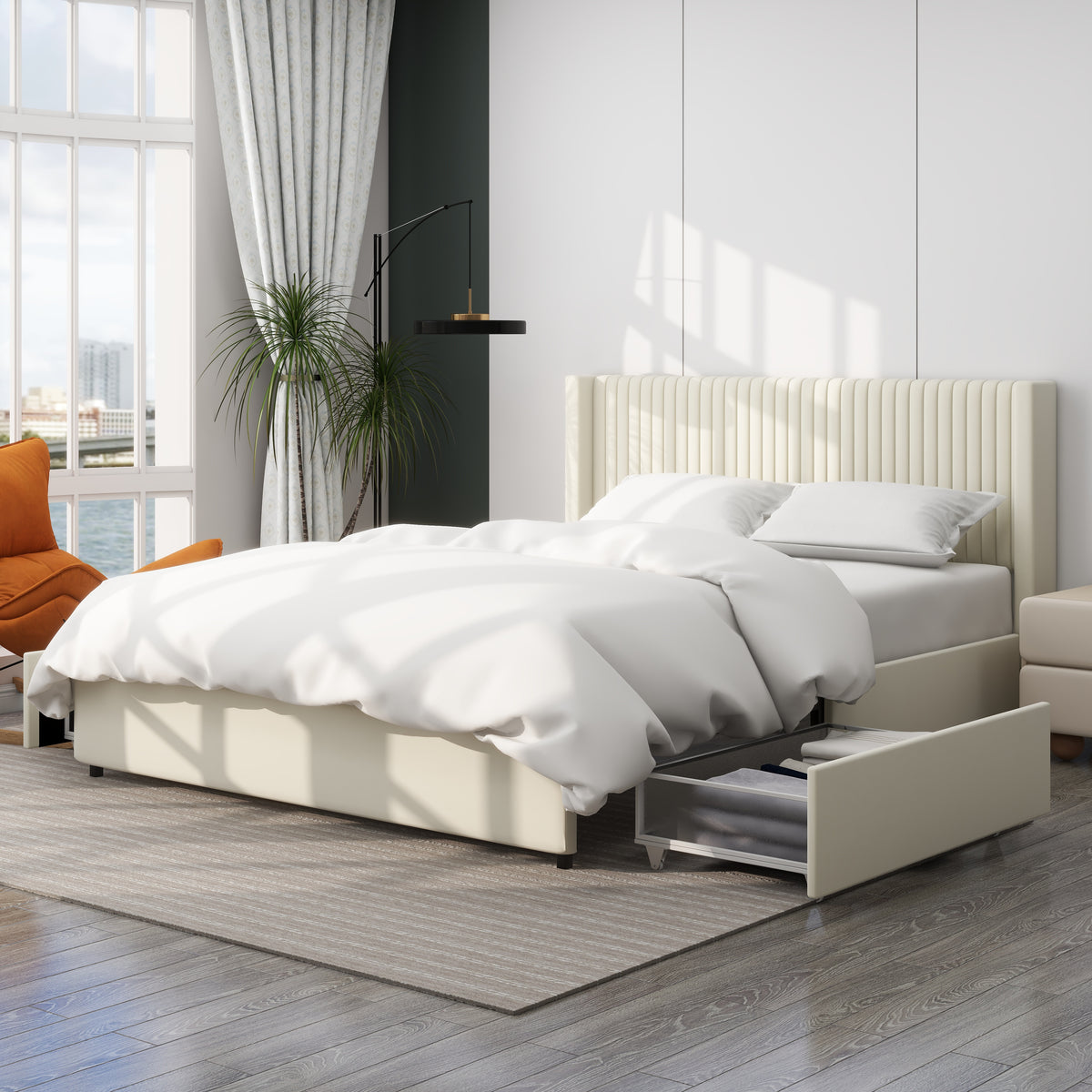 CloudNest Velvet Bed Frame – Queen with Dual Storage Drawers