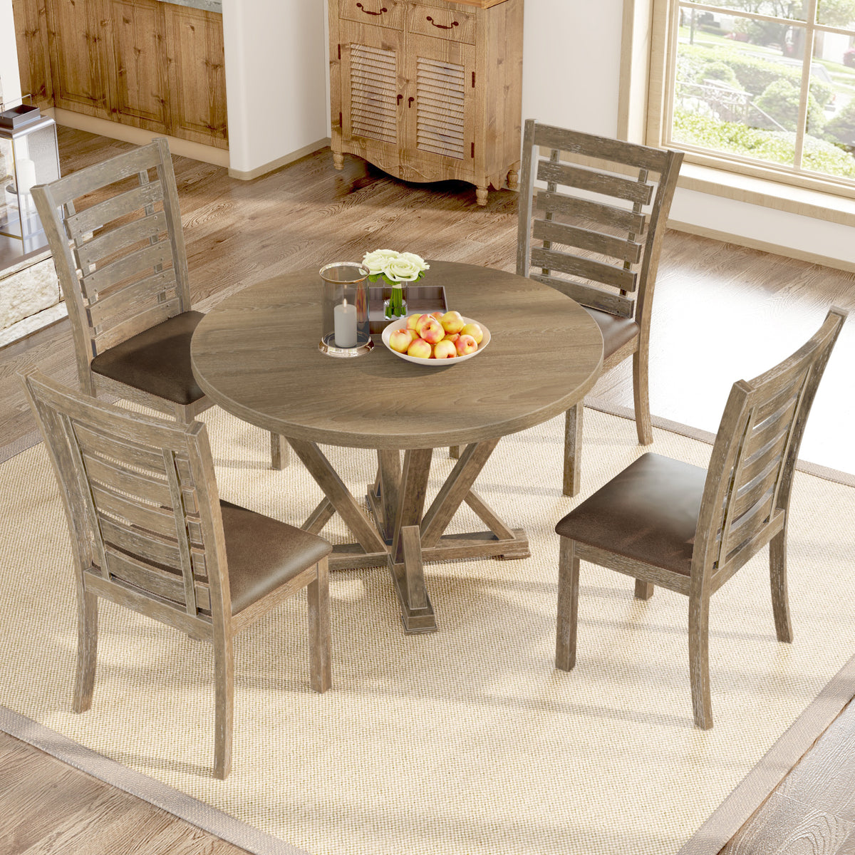 Woodnote Round Dining Set (5-Piece Rustic Edition)