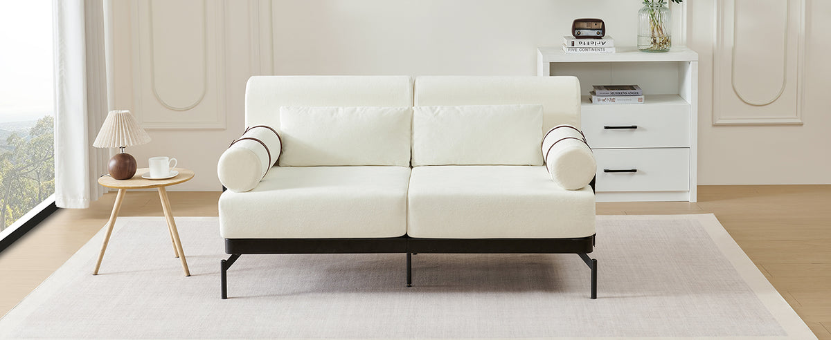 VoltForm 2-Seater Sofa – Modern Chenille Loveseat with USB & Cylinder Arms