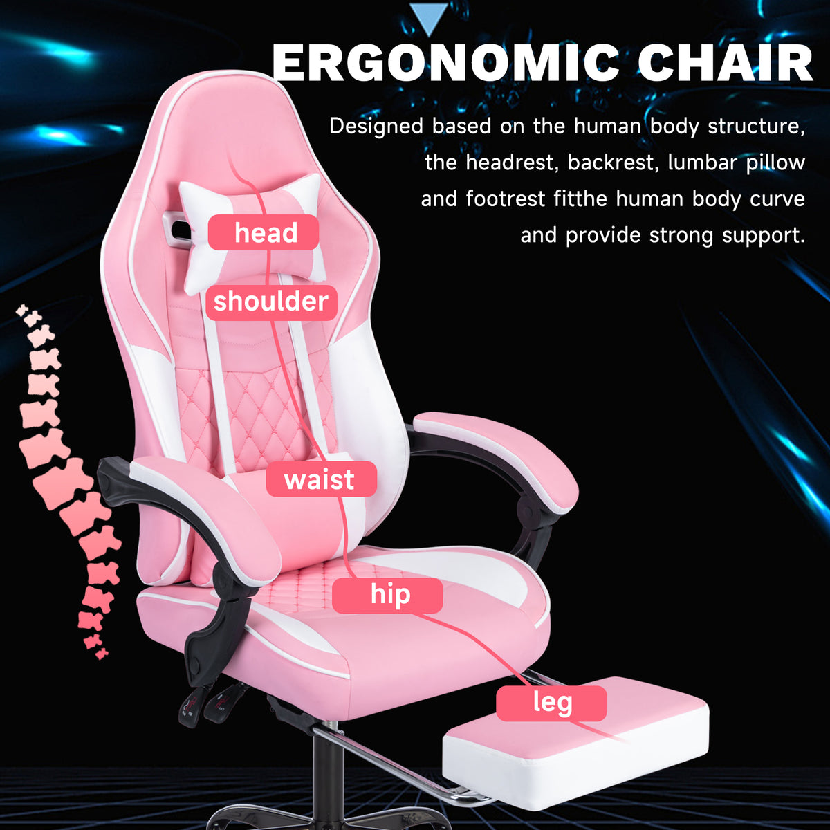 Arelva Pro Gaming Chair – 7 Colors, Footrest & 135° Recline