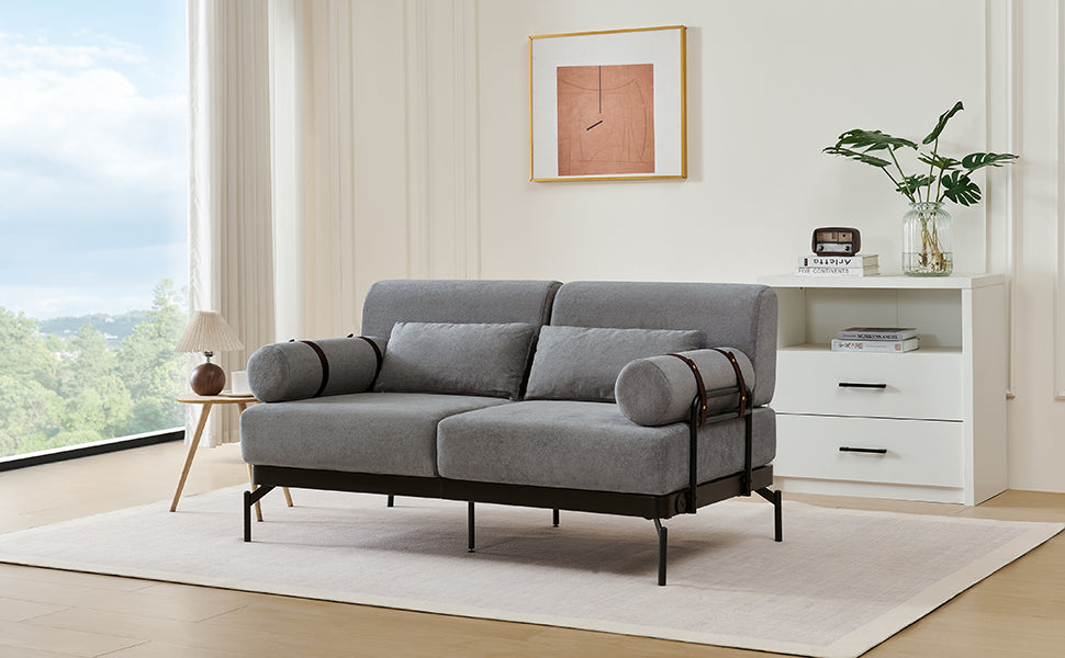 VoltForm 2-Seater Sofa – Modern Chenille Loveseat with USB & Cylinder Arms