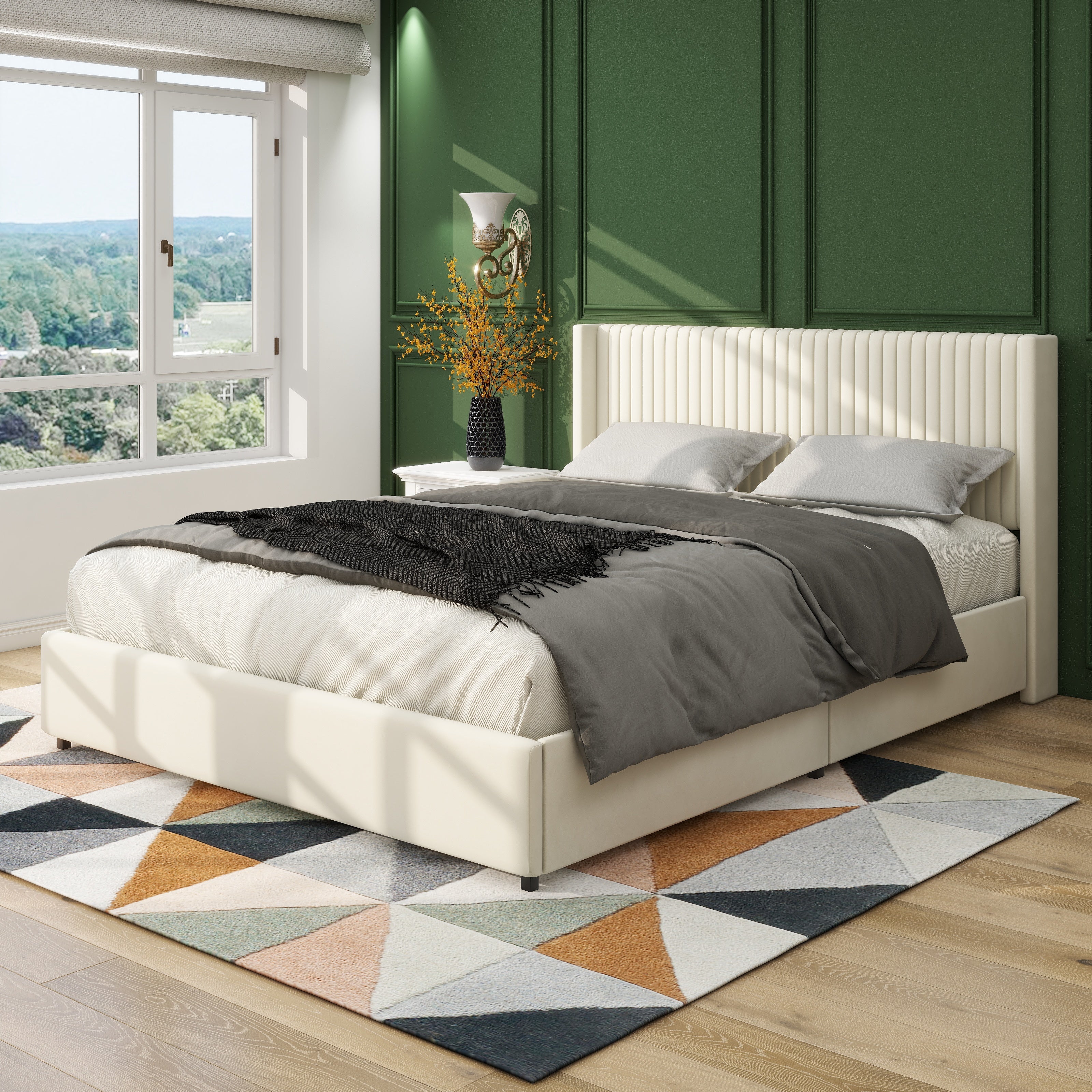 CloudNest Velvet Bed Frame – Queen with Dual Storage Drawers