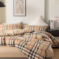 “GridNest” Checkered Cotton Bedding Set – TwinXL 3-Piece