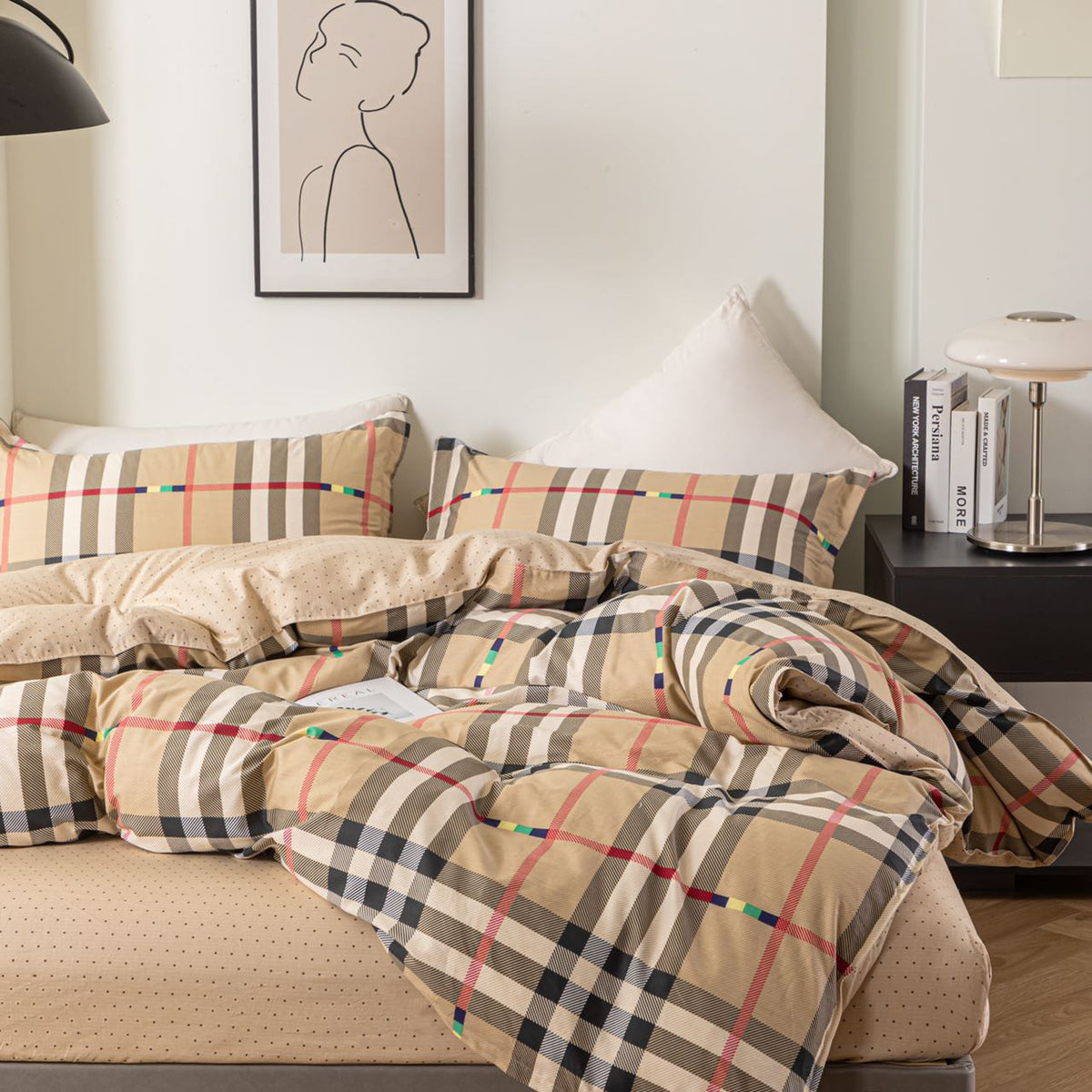 “GridNest” Checkered Cotton Bedding Set – TwinXL 3-Piece