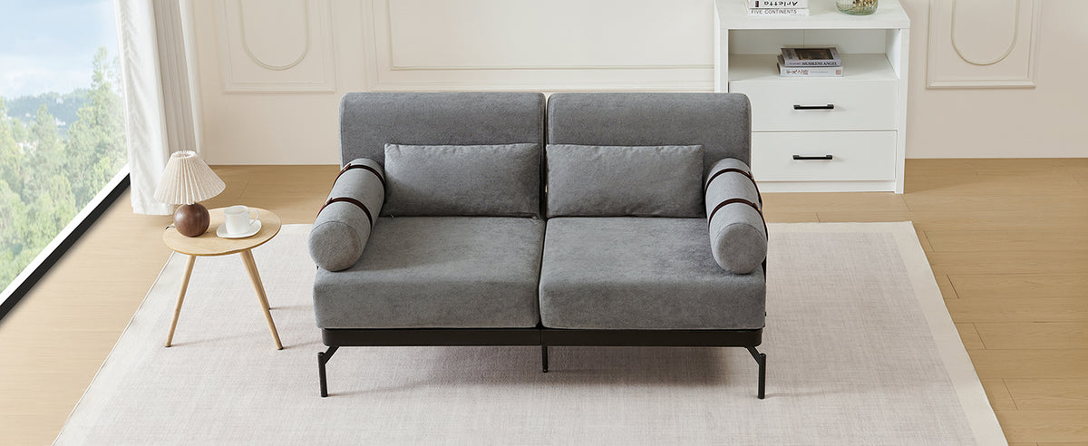 VoltForm 2-Seater Sofa – Modern Chenille Loveseat with USB & Cylinder Arms