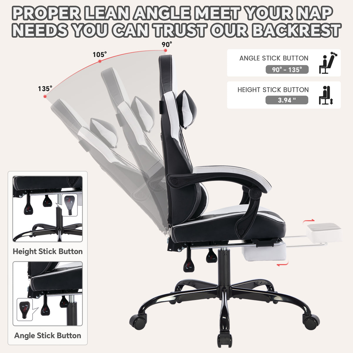 Arelva Pro Gaming Chair – 7 Colors, Footrest & 135° Recline