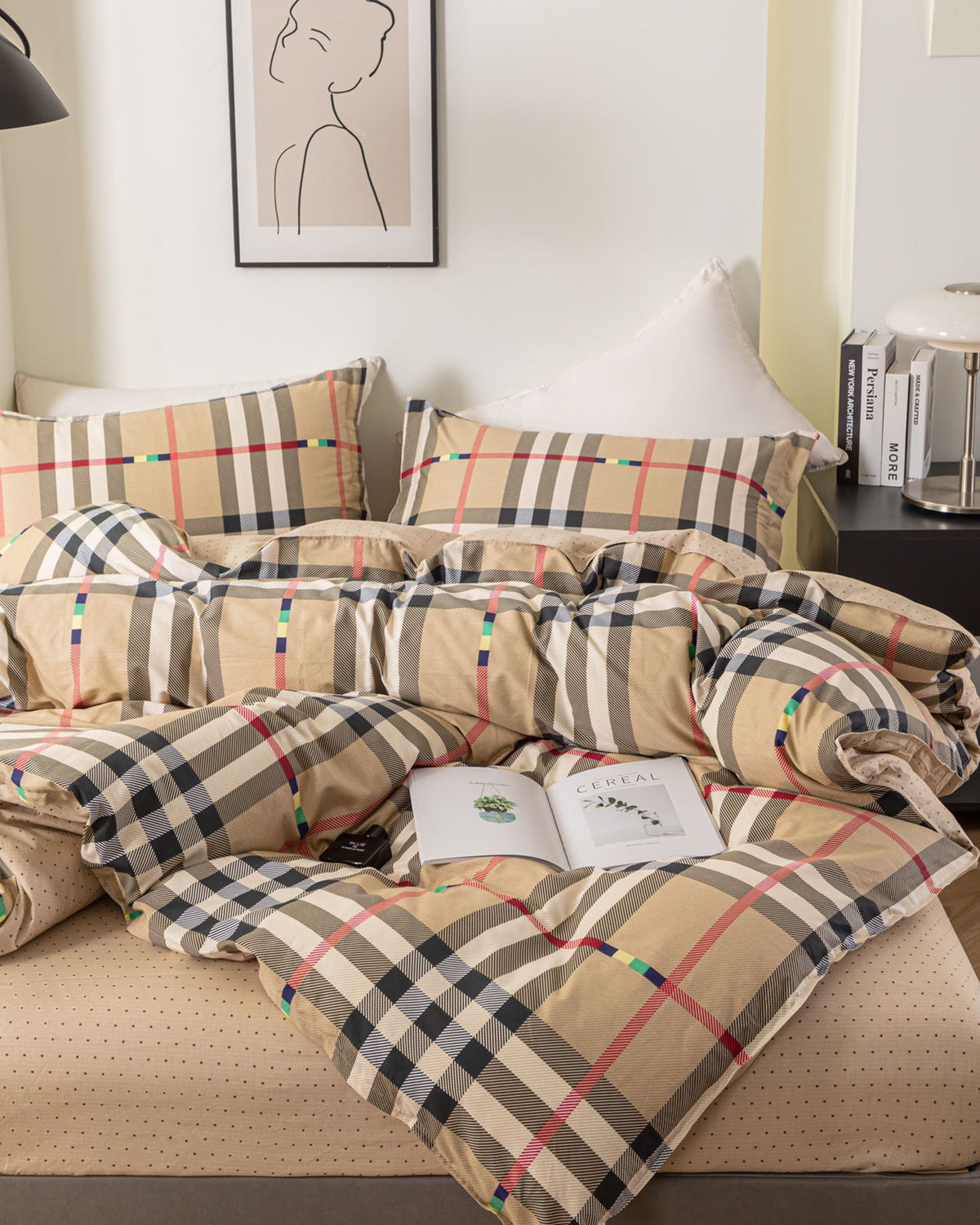 “GridNest” Checkered Cotton Bedding Set – TwinXL 3-Piece