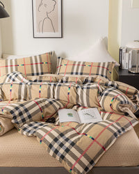 “GridNest” Checkered Cotton Bedding Set – TwinXL 3-Piece