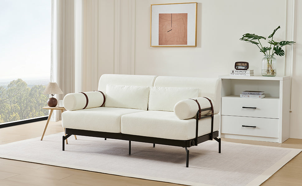 VoltForm 2-Seater Sofa – Modern Chenille Loveseat with USB & Cylinder Arms