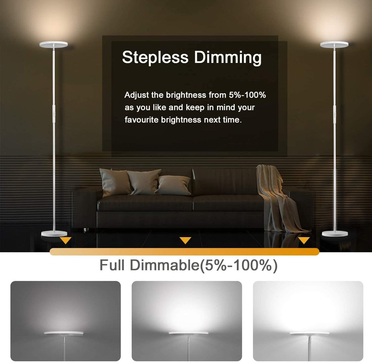 Minimalist LED Floor Lamp – 3 Color Temperatures, Stepless Dimming, Touch & Remote Control