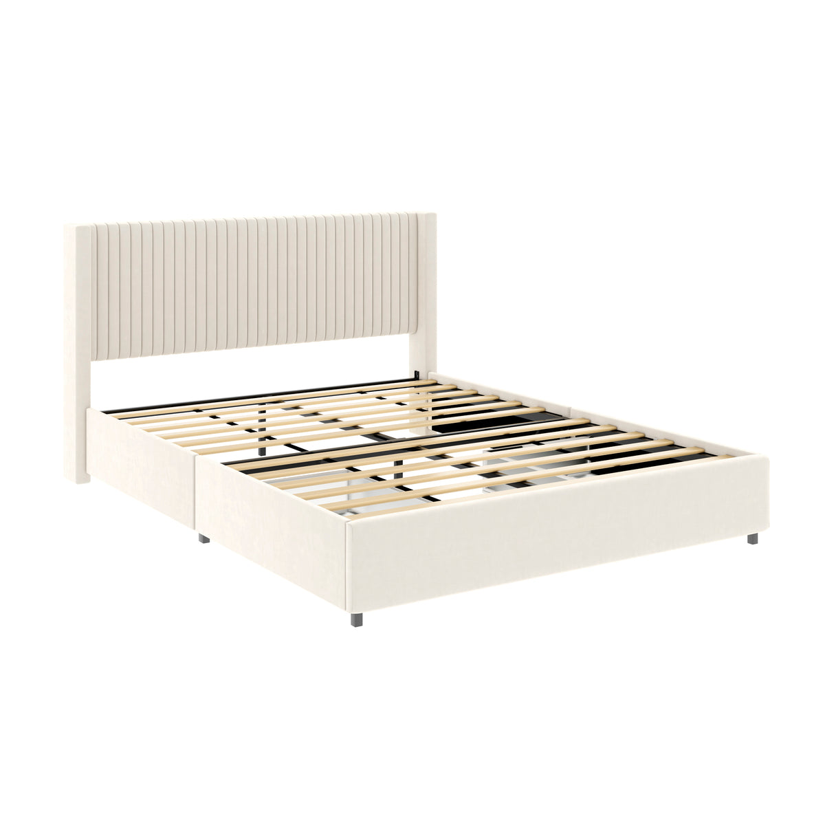 CloudNest Velvet Bed Frame – Queen with Dual Storage Drawers