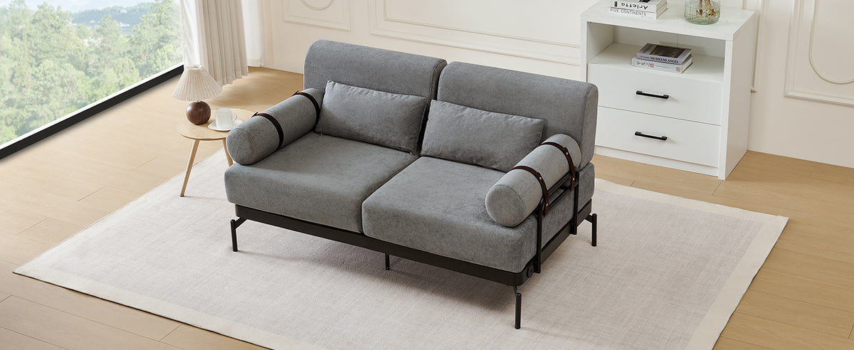 VoltForm 2-Seater Sofa – Modern Chenille Loveseat with USB & Cylinder Arms