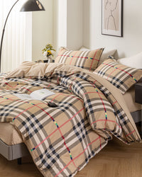 “GridNest” Checkered Cotton Bedding Set – TwinXL 3-Piece