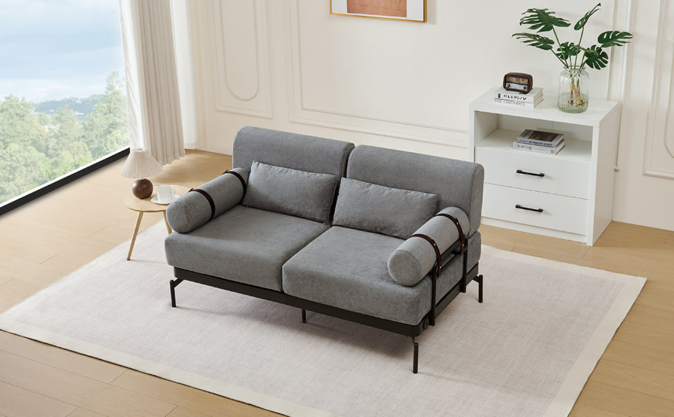 VoltForm 2-Seater Sofa – Modern Chenille Loveseat with USB & Cylinder Arms