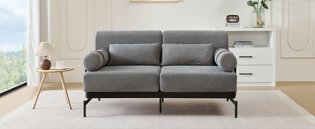 VoltForm 2-Seater Sofa – Modern Chenille Loveseat with USB & Cylinder Arms