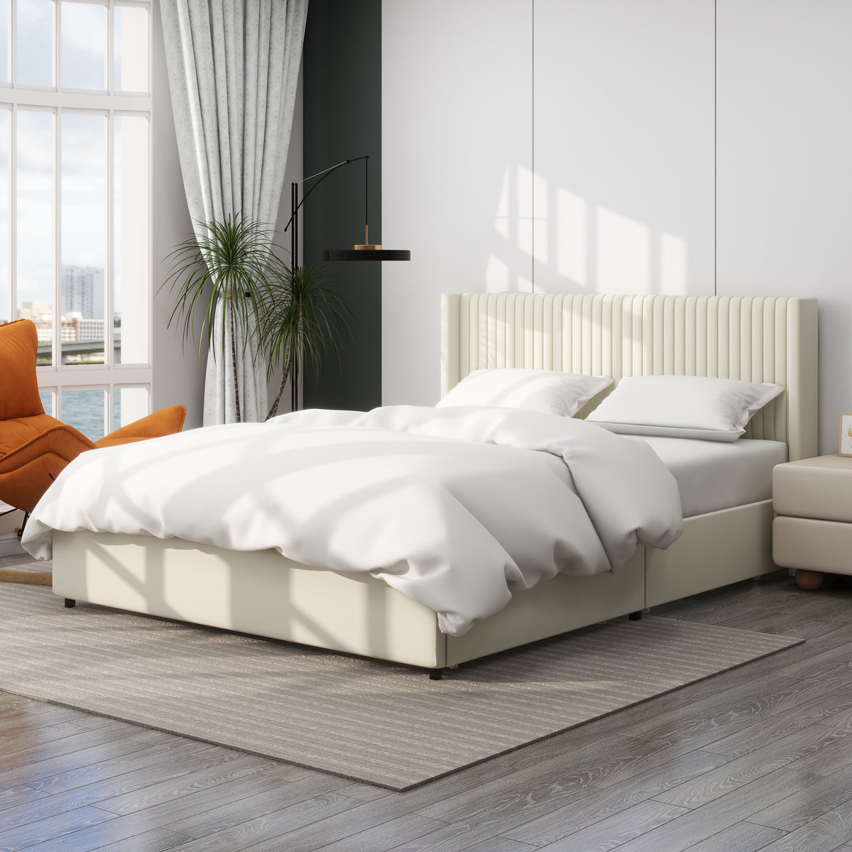 CloudNest Velvet Bed Frame – Queen with Dual Storage Drawers