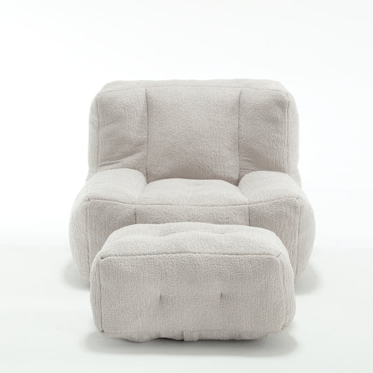 MuffLounge Bean Bag Chair Set – Fluffy Memory Foam Lounge with Ottoman - Light Grey
