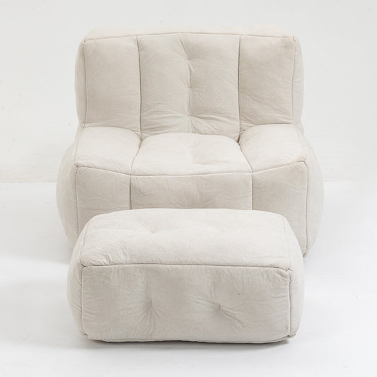 MuffLounge Bean Bag Chair Set – Fluffy Memory Foam Lounge with Ottoman - White