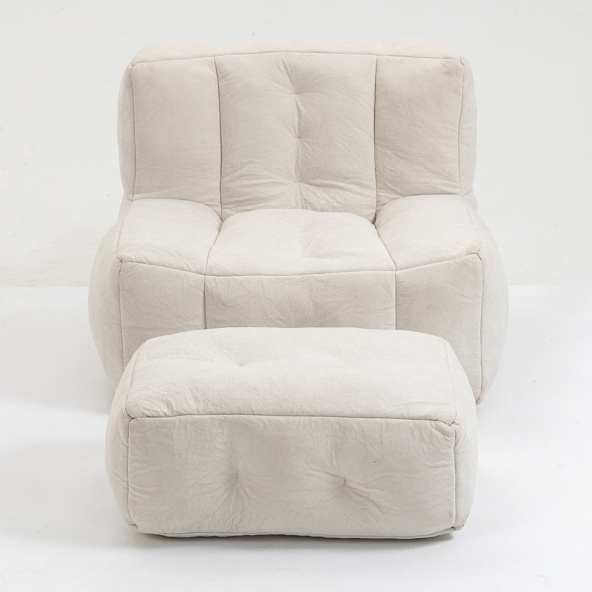 MuffLounge Bean Bag Chair Set – Fluffy Memory Foam Lounge with Ottoman - White