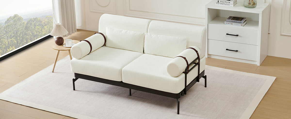 VoltForm 2-Seater Sofa – Modern Chenille Loveseat with USB & Cylinder Arms