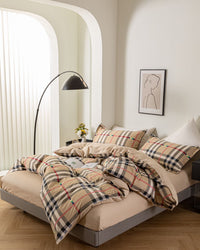 “GridNest” Checkered Cotton Bedding Set – TwinXL 3-Piece