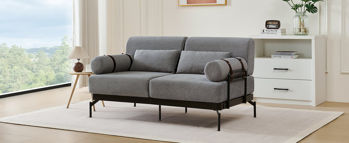 VoltForm 2-Seater Sofa – Modern Chenille Loveseat with USB & Cylinder Arms
