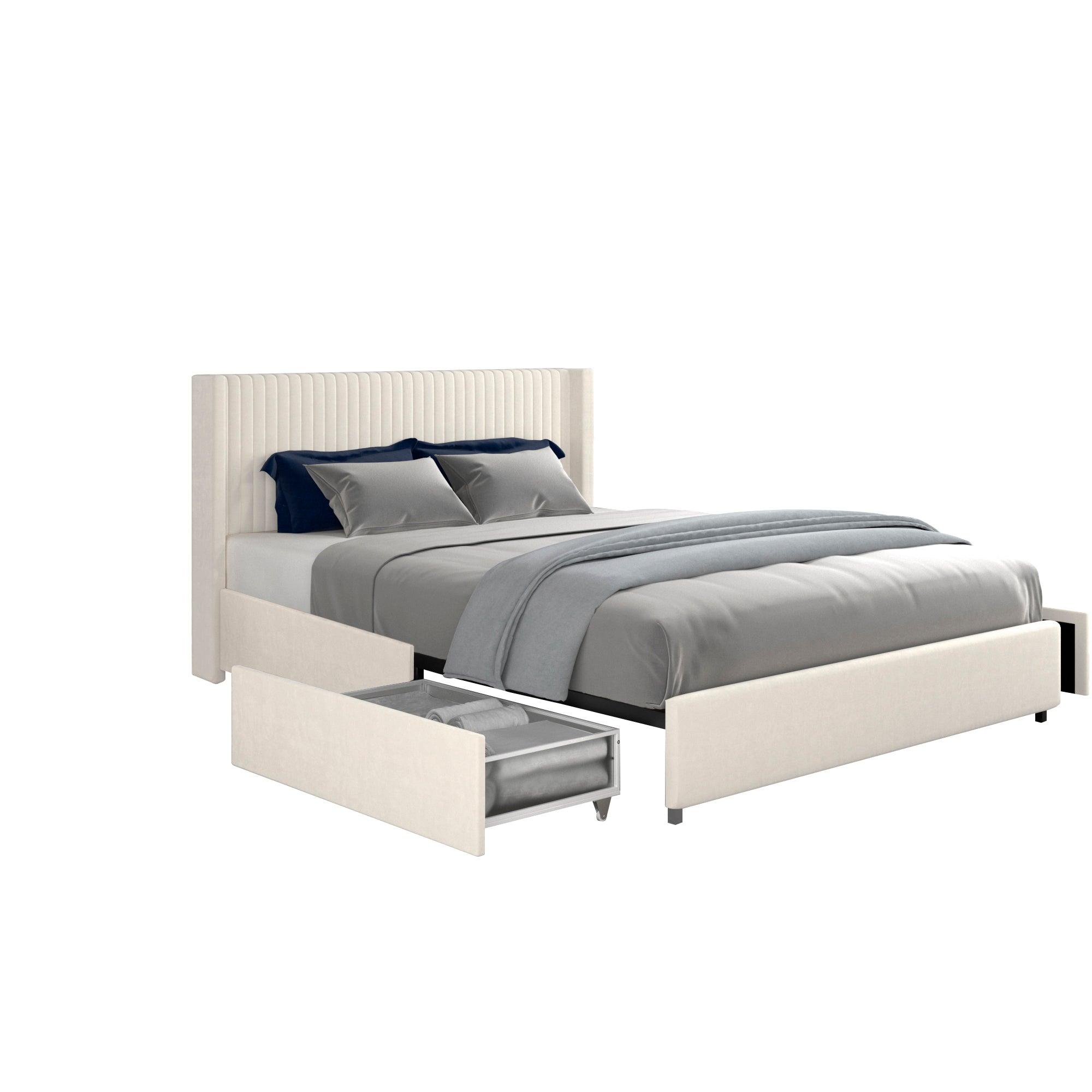 CloudNest Velvet Bed Frame – Queen with Dual Storage Drawers