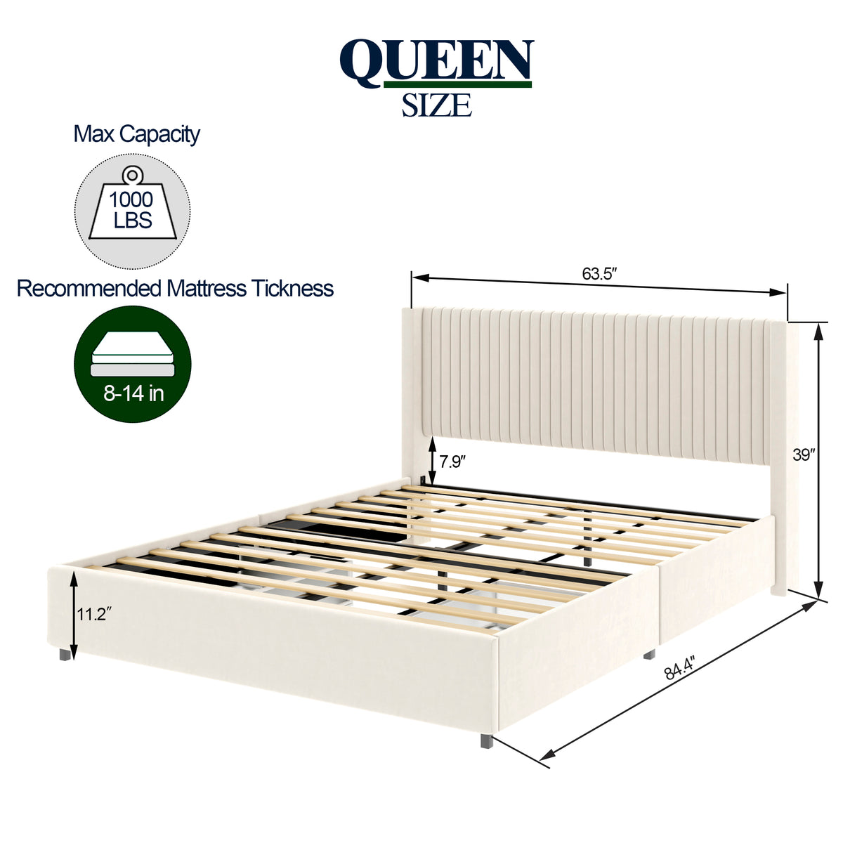 CloudNest Velvet Bed Frame – Queen with Dual Storage Drawers